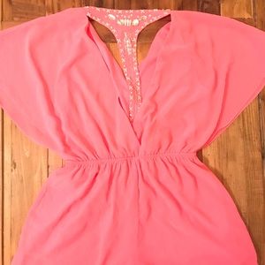 💖Fluorescent hot pink beaded back  romper!💖